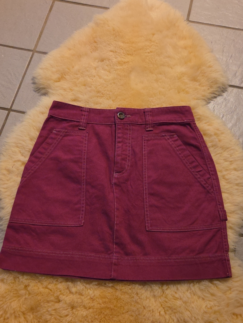 Old Navy Magenta Cotton Mini Skirt with Front Pockets